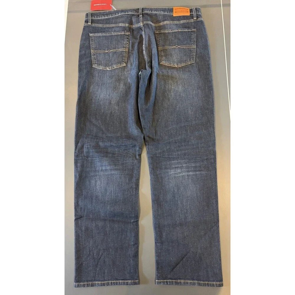 Lucky Brand Mens Straight Fit Dark Wash Blue Denim Jeans 5-Pocket Logo